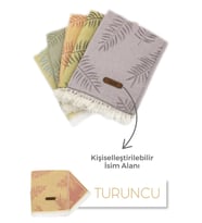 giftcrea Kişiselleştirilebilir Deri Etiketli Jakarlı Premium Peştamal Lotus Desenli Peştamal Plaj Havlusu (Turuncu)