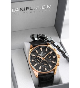 Daniel Klein Erkek Kol Saati 30 Metre Suya Dayanıklı Deri Kordon + Bileklik Hediyeli VS.BLKT.0821