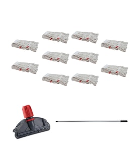 Dar Yedek Islak Mop Takımı - 10 Adet Beyaz 350 Gr. 17 Cm. Islak Mop + Metal Sap + Mop Tutucu