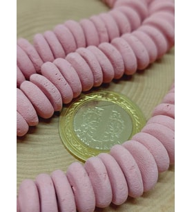 Pembe Pigmentli Yassı Mat Seramik Boncuk Dizi 10-12mm/23cm (54196)