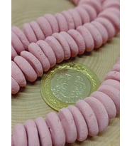 Pembe Pigmentli Yassı Mat Seramik Boncuk Dizi 10-12mm/23cm (54196)