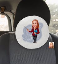 BK Gift Kişiye Özel Kadın Öğretmen Karikatürlü Yuvarlak Araç Koltuk Yastığı-3