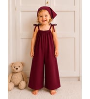 Kız Çocuk Askı Bağlama Detaylı Bol Paça Yazlık Tulum Bandana Set