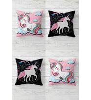 Sevimli Unicorn Desenler Gizli Fermuarlı Kırlent Kılıfı Koltuk Yastık Kılıfı Takım(4ADET) (Pembe)