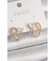 Pirinç Gold Renk Düğüm Model Zirkon Taşlı Kalp Detay Kadın Küpe 5886 - HPSBYI7541-2959
