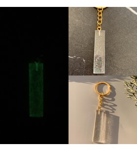 I Harfi Fosforlu Neon Yeşil Renk Parlak Simli Gold Aksesuarlı Anahtarlık El Yapımı Epoksi Hediyelik