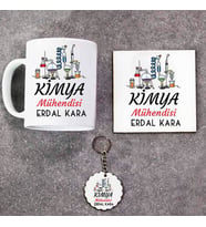 Kimya Mühendisi Kupa Bardak Altlık ve Anahtarlık Hediye Seti (Model 1)