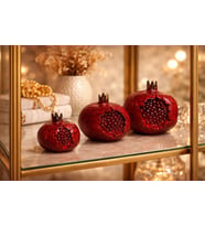 Dekoratif Nar Biblo 3’lü Set– Kırmızı Parlak Modern Salon & Vitrin Süsü Kitaplık, Şömine ve Masa Üstü Dekor