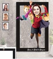 Kişiye Özel Anneler Günü Anne Erkek Kız Kardeş Karikatürlü 3D Ahşap Tablo 30x47 Model-3