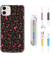 Apple iPhone 11 12 13 Mini Kılıf Kablo Koruma Spiral Silikon Barbie and Shoes 1413