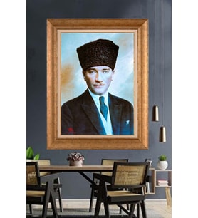 Altın Varaklı Çerçeveli Paspartulu Atatürk Tablo TR1230 (Gold)