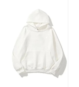 3 İplik Pamuklu Unisex Kapşonlu Sweetshirt - Beyaz