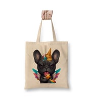 Black French Bulldog Ice Cream Unicorn Beyaz Bez Çanta Uzun Saplı Alışveriş Çantası Plaj Çantası