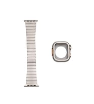 Apple Watch 44mm Kordon Ultra Model Kasa Koruyucu+Baklalı Metal Kordo 126 (Siy.Byz.Kareli Dsn.)
