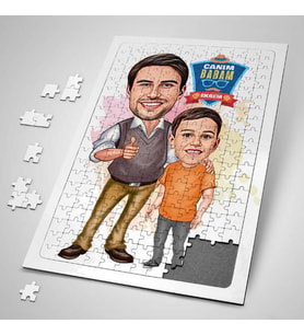Karizmatik Baba ve Oğlu Karikatürlü Puzzle