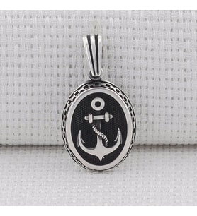 Oval Çapa Motifli 925 Ayar Gümüş Kolye Ucu (Gri)