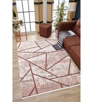Krem Renk Modern Geometrik Desenli Salon Halısı Dijital Baskı Kaymaz Tabanlı Yıkanabilir Model