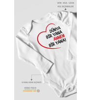 Dünya bir yana annem bir yana Uzun Kollu Bebek Body %100 Pamuk