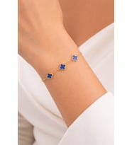 Mavi Yonca Detaylı Gold Renk Zincir Bilek (Gümüş)
