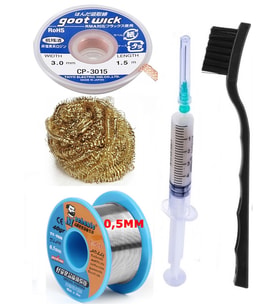 Havya Ucu Temizleme Teli Flux,lehim Emme Tel 3,0mm ve Lehim Teli Soldering 63SN/37PB Flux %1-3 40GR 0,5mm ST03