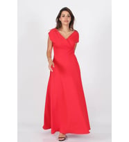 Neşeli Butik Kadın omuz detaylı kayık yaka uzun abiye elbise NB8076 (Kırmızı)