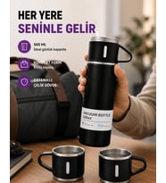Çelik Termos Bardak Seti 500 ml Kapasite, Kaymaz Taban, Hediye Kutulu