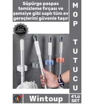 Duvar Askısı Banyo Düzenleyici Süpürge Paspas Mop Tutucu 4'lü Set