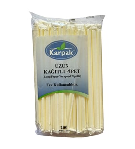 Kağıtlı Sargılı Beyaz Tek Kullanımlık Düz Pipet Kamış 23 Cm. - 200 Adetlik 1 Paket