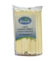 Kağıtlı Sargılı Beyaz Tek Kullanımlık Düz Pipet Kamış 23 Cm. - 200 Adetlik 1 Paket
