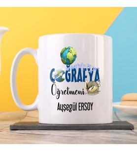 Kişiye Özel Coğrafya Öğretmeni Kupa Bardak HA06 (Beyaz - Beyaz)
