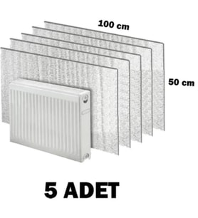 5 Adet Petek Radyatör Arkası Folyo Plaka Kalorifer Arkalığı Alüminyum Isı Yalıtım Folyosu 100x50 Cm