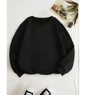 Üç İplik Biskilet Yaka Basic SweatShirt - Siyah