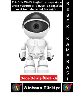 Premium Gece Görüşlü Çift Taraflı Ses Desteği Robot Görünümlü 2.4 G Wi-Fi Çocuk Bebek Odası Kamerası