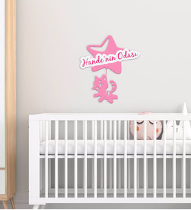 BK Gift Kişiye Özel Kedi Tasarımlı Çocuk Odası Ahşap Duvar Süsü-2 (Beyaz)