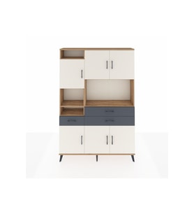 Arges Dolap 9 Raflı 3 Çekmeceli 6 Kapaklı 132x30x195 Çam-Aytaşı/Antrasit