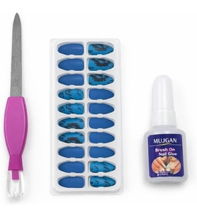 Takma Tırnak Kit Yapıştırıcılı Press On Nail Set Kolay Tak Çıkar Dayanıklı Manikür Aksesuarı,Tam Set Takma Tırnak Manikür Kiti Yapıştırıcı Ve Törpülü Hazır Tırnak Seti Ev (Mavi)