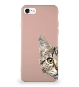 Apple iPhone 7 Soft Premier Kapak Catface Tasarımlı Silikon Kılıf - Pudra (Şeffaf)