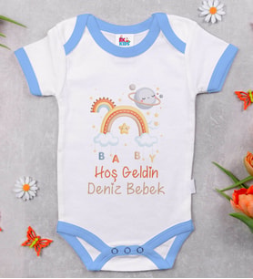 BK Kids İsimli Hoş Geldin Bebek Tasarımlı Mavi Bebek Body Zıbın-10