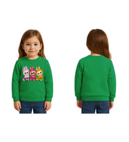 Unisex Labubu Baskılı Çocuk Swaetshirt 3 İplik Şardonlu (Yeşil)