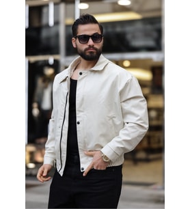 ERKEK SALAŞ OVERSİZE TREND DERİ CEKET (Ekru)