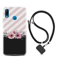 Huawei P20 Lite Mate 10 20 Lite Pro P40 Lite KılıfBoyun Askılı Silikon Strip Pink Flowers 1396
