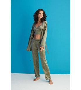 Kadın 13401 Dantelli Büstiyerli 3 Lü Kadife Pijama Takım
