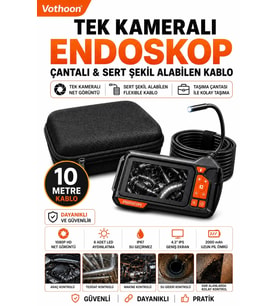Ekranlı Tek kameralı 10 Mt Sert Kablo Yılan Endoskop Kamera 8 mm 4.3 ınc