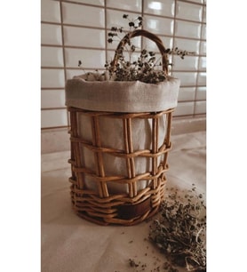 Mutfak Düzenleyici Sepet Rattan Hasır 20 cm, Kılıf Dahil