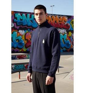 Erkek Dik Yaka Standart Kol Selanik Oversize Kalıp Sweatshirt Fonksiyonel Dayanıklı Modern