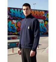 Erkek Dik Yaka Standart Kol Selanik Oversize Kalıp Sweatshirt Fonksiyonel Dayanıklı Modern