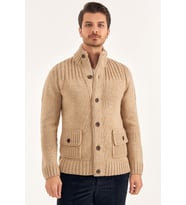 Grensen Erkek Bej Örgü Ceket Hırka Custom Fit