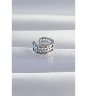 Pirinç Gümüş Renk İncili Baget Taşlı Earcuff Küpe 5886 - HEP-2599-9752