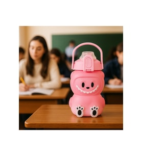 Labubu Matara Pembe 1000 ml – Sevimli Kapaklı Su Şişesi, Okul & Spor İçin Dayanıklı Su Kabı