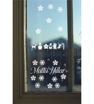 Mutlu Yıllar Kar Taneleri ve Noel Beyaz Cam Sticker Seti (Çok Renkli)